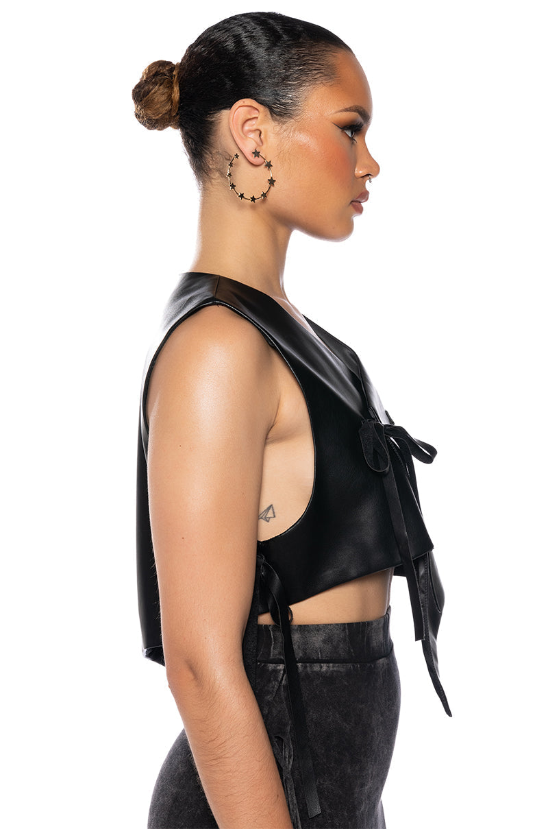 BIA CROPPED ASYMMETRICAL FAUX LEATHER VEST
