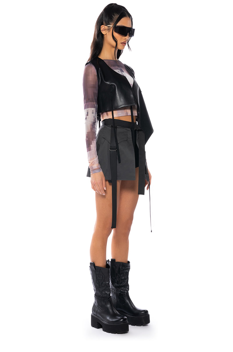 BIA CROPPED ASYMMETRICAL FAUX LEATHER VEST