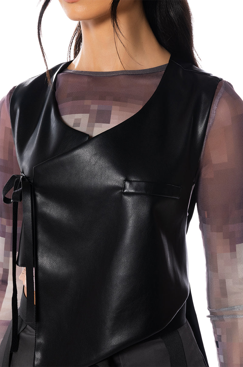 BIA CROPPED ASYMMETRICAL FAUX LEATHER VEST