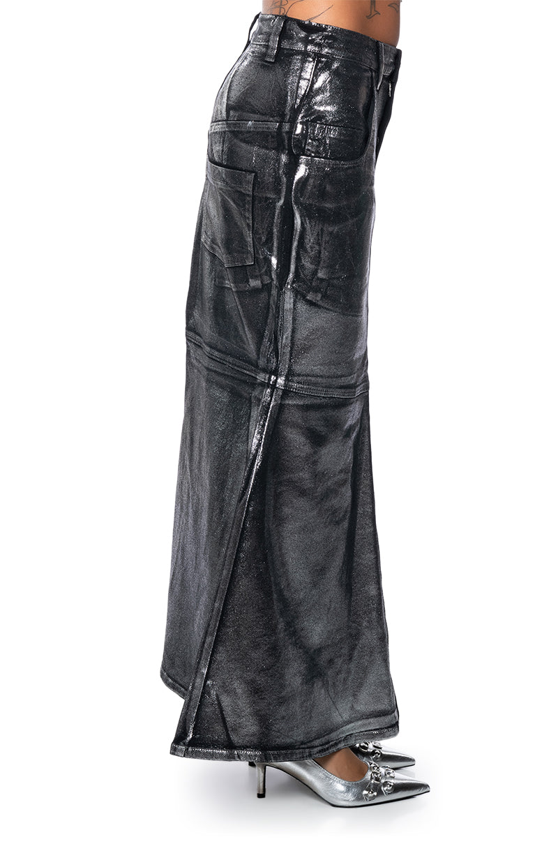 FREYA COATED DENIM MAXI SKIRT