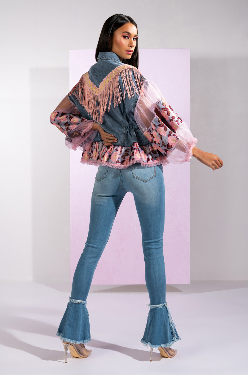 FRINGE EMBELLISHED DENIM JACKET