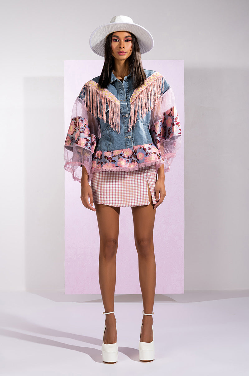 FRINGE EMBELLISHED DENIM JACKET