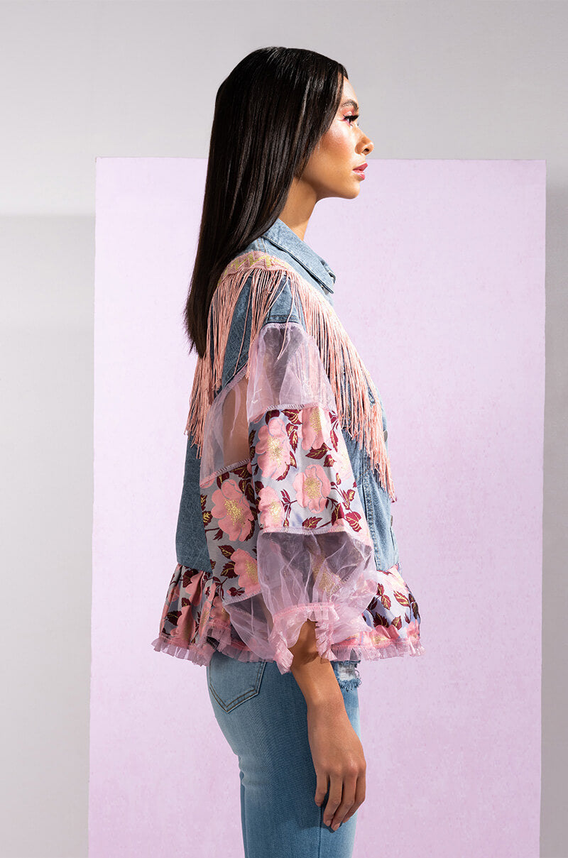 FRINGE EMBELLISHED DENIM JACKET