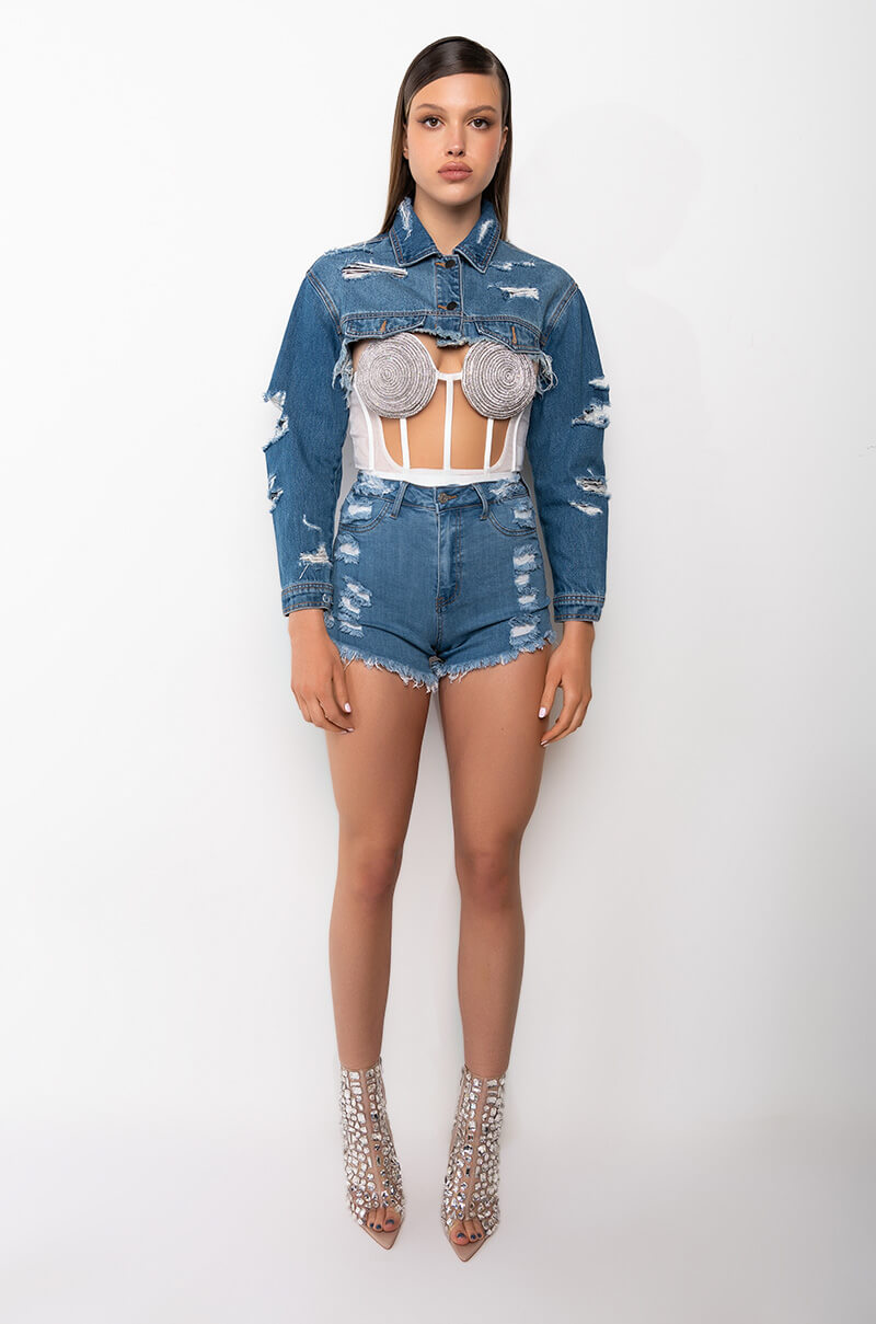 MARINA DISTRESSED DENIM SHORT
