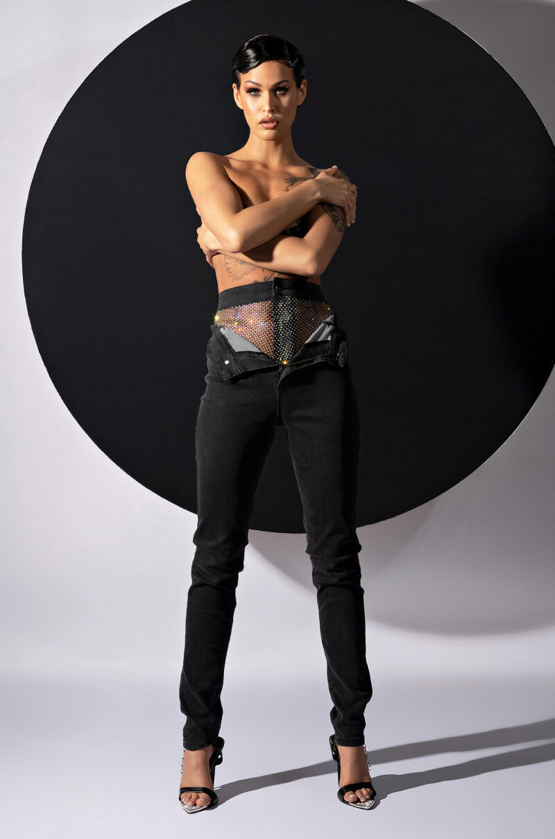 GIMME MORE RHINESTONE SKINNY JEANS