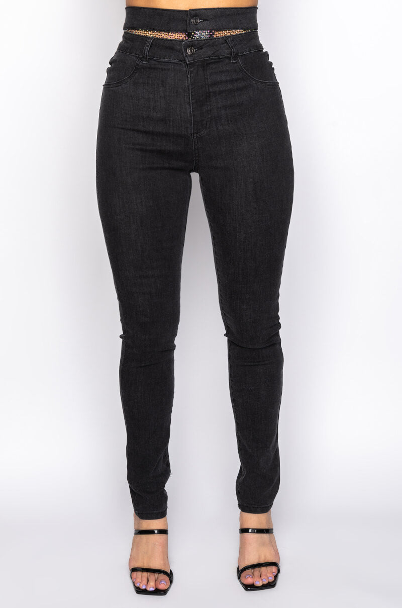 GIMME MORE RHINESTONE SKINNY JEANS