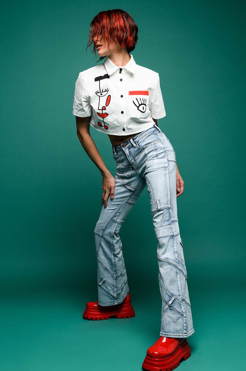 GIVING ATTITUDE PRINTED POPLIN BUTTON DOWN