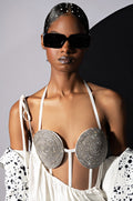 GLITCH IN THE MATRIX RHINESTONE MESH HALTER BODYSUIT
