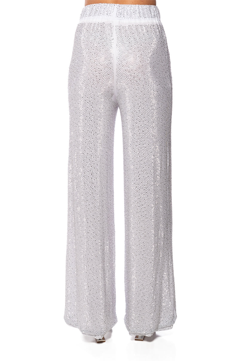 GLITZY RHINESTONE MESH PALAZZO PANT