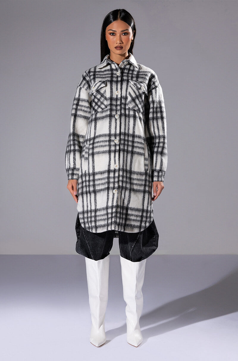 LONG PLAID LINED SHACKET