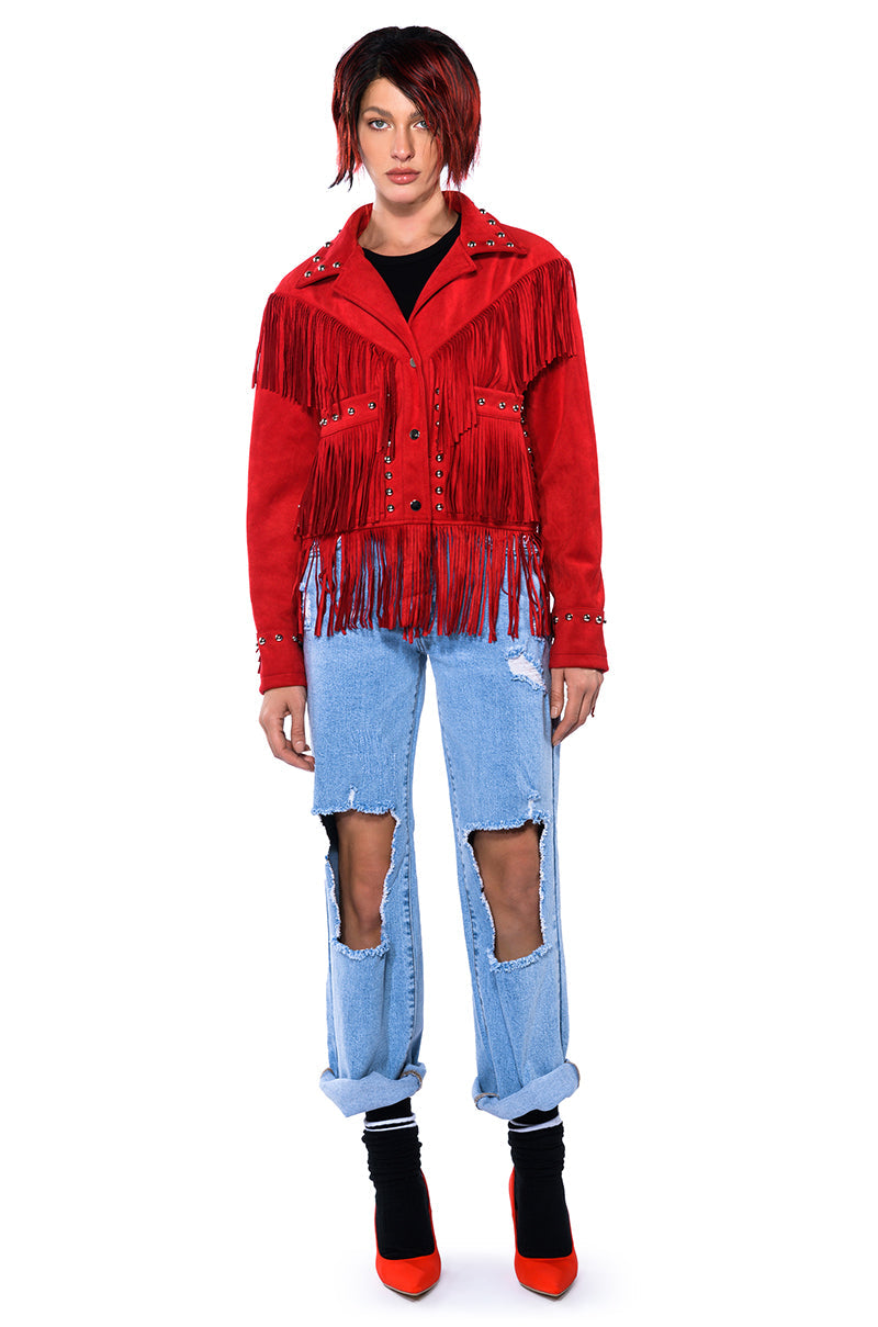 GRACELAND FAUX SUEDE FRINGE JACKET