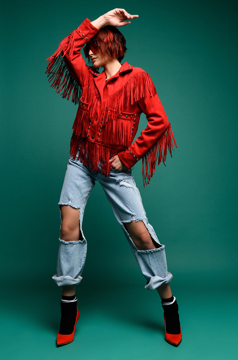 GRACELAND FAUX SUEDE FRINGE JACKET