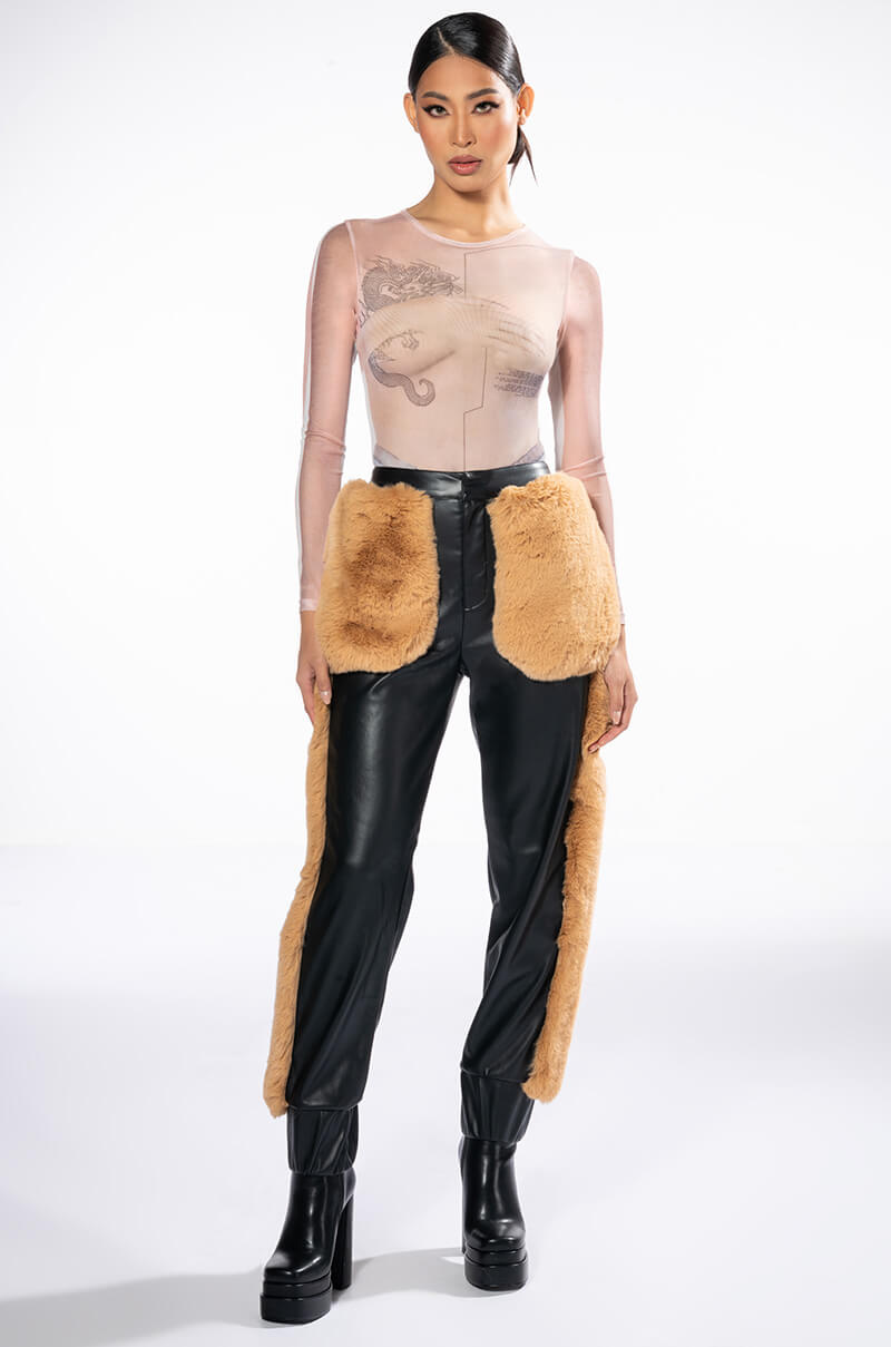HANDS ON ME PRINTED MESH BODYSUIT