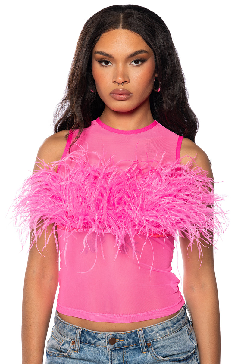 HAPPILY EVER AFTER SLEEVELESS FEATHER TOP