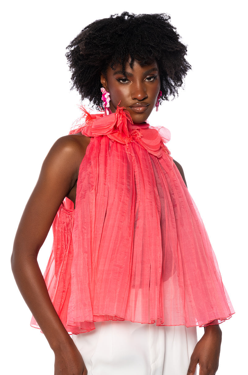 HAUTE SLEEVELESS PLEATED BLOUSE