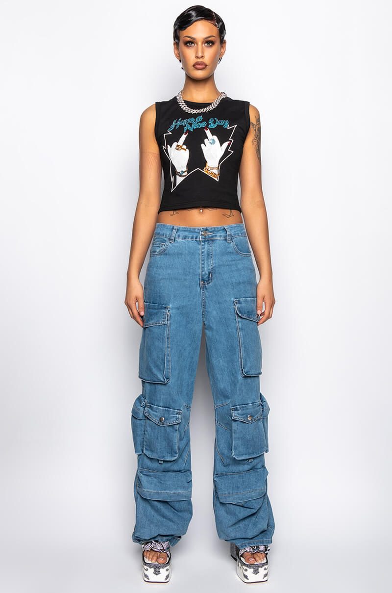 HAVE A NICE DAY EMBELLISHED GRAPHIC TANK TOP