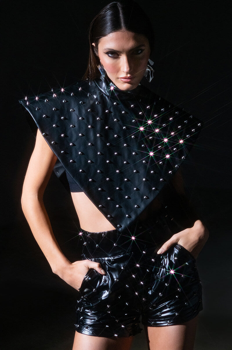 ICO FAUX LEATHER SPIKE DETAILED SHORT