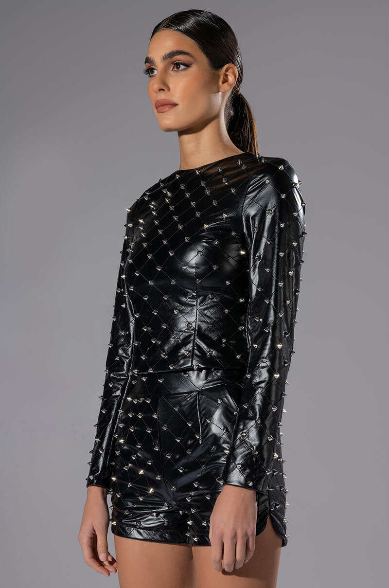 ICO FAUX LEATHER SPIKE DETAILED SHORT