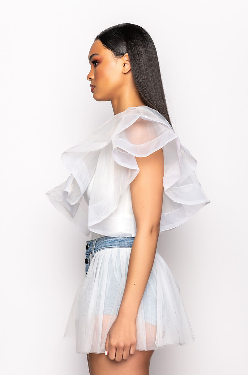 HEAVENLY ONE SHOULDER RUFFLE BODYSUIT