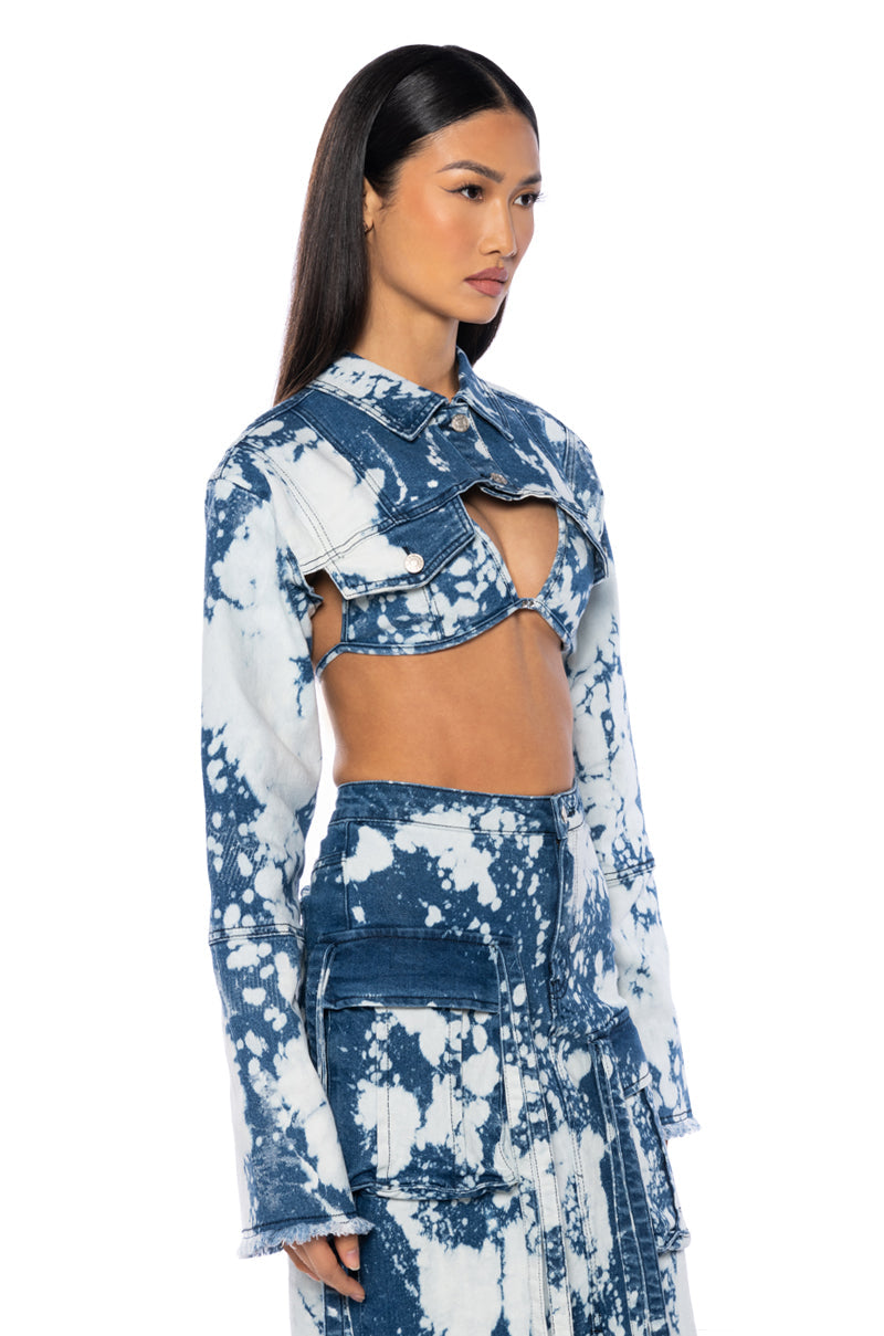 HEY NOW ACID WASH DENIM BIKINI TOP