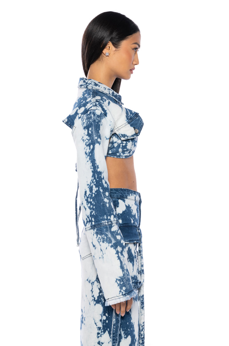 HEY NOW ACID WASH ULTRA CROP DENIM BOLERO