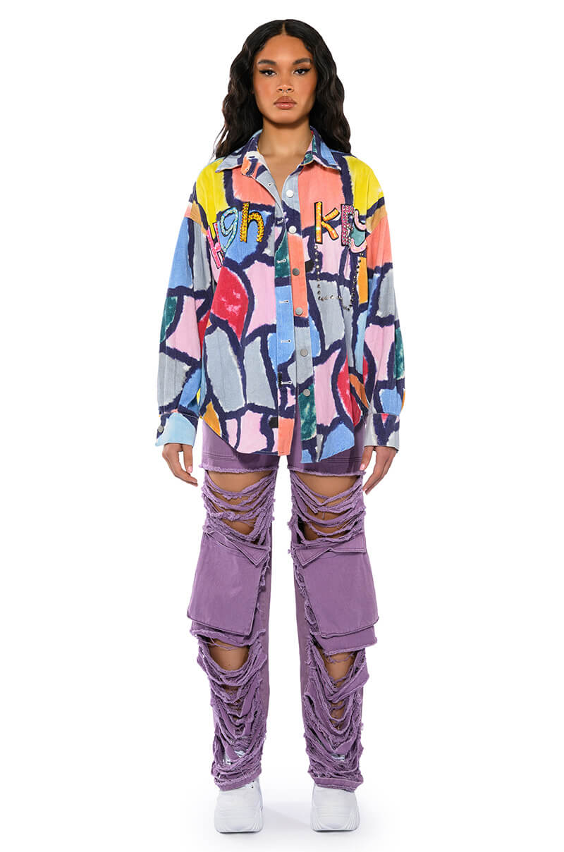 HIGH KEY ABSTRACT BUTTON DOWN BLOUSE
