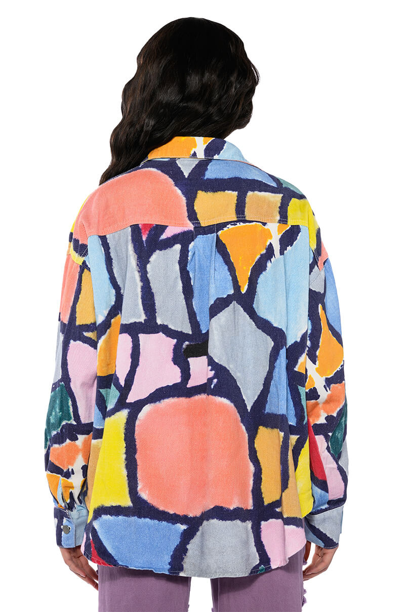 HIGH KEY ABSTRACT BUTTON DOWN BLOUSE