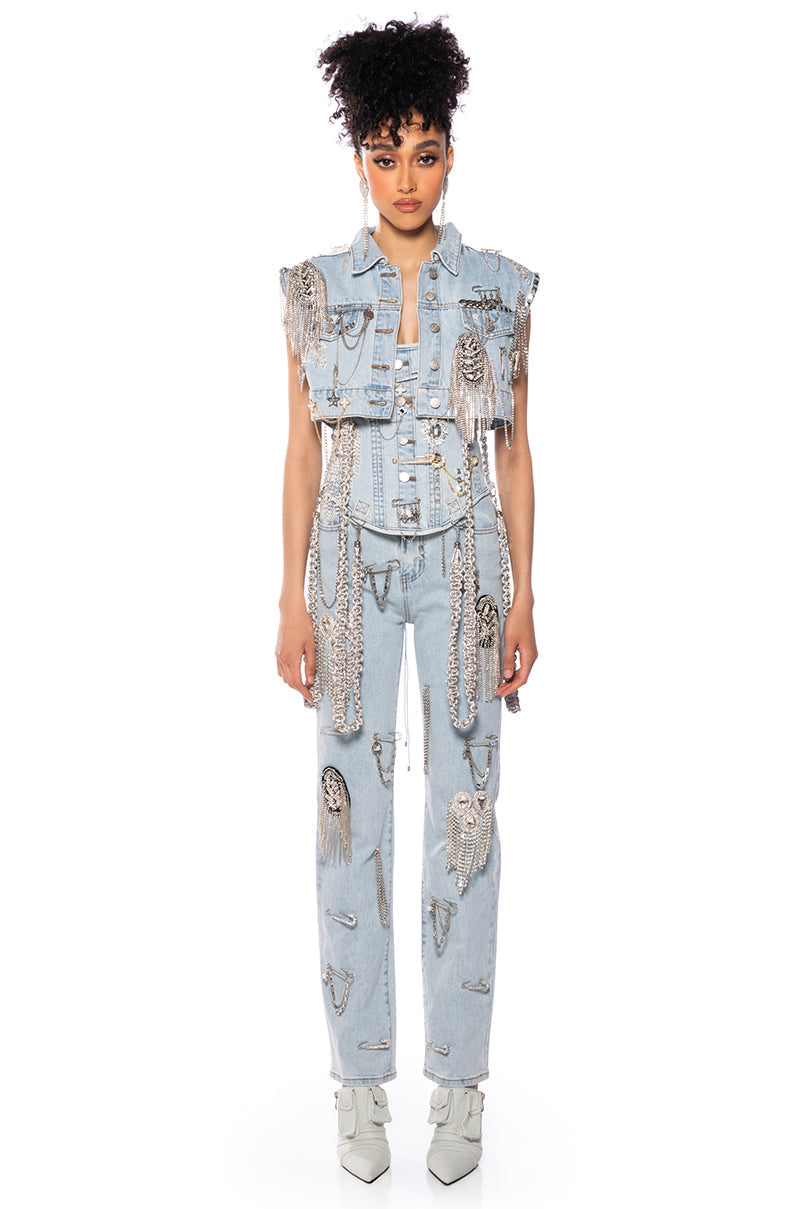 HOUDINI EMBELLISHED WIDE LEG JEAN