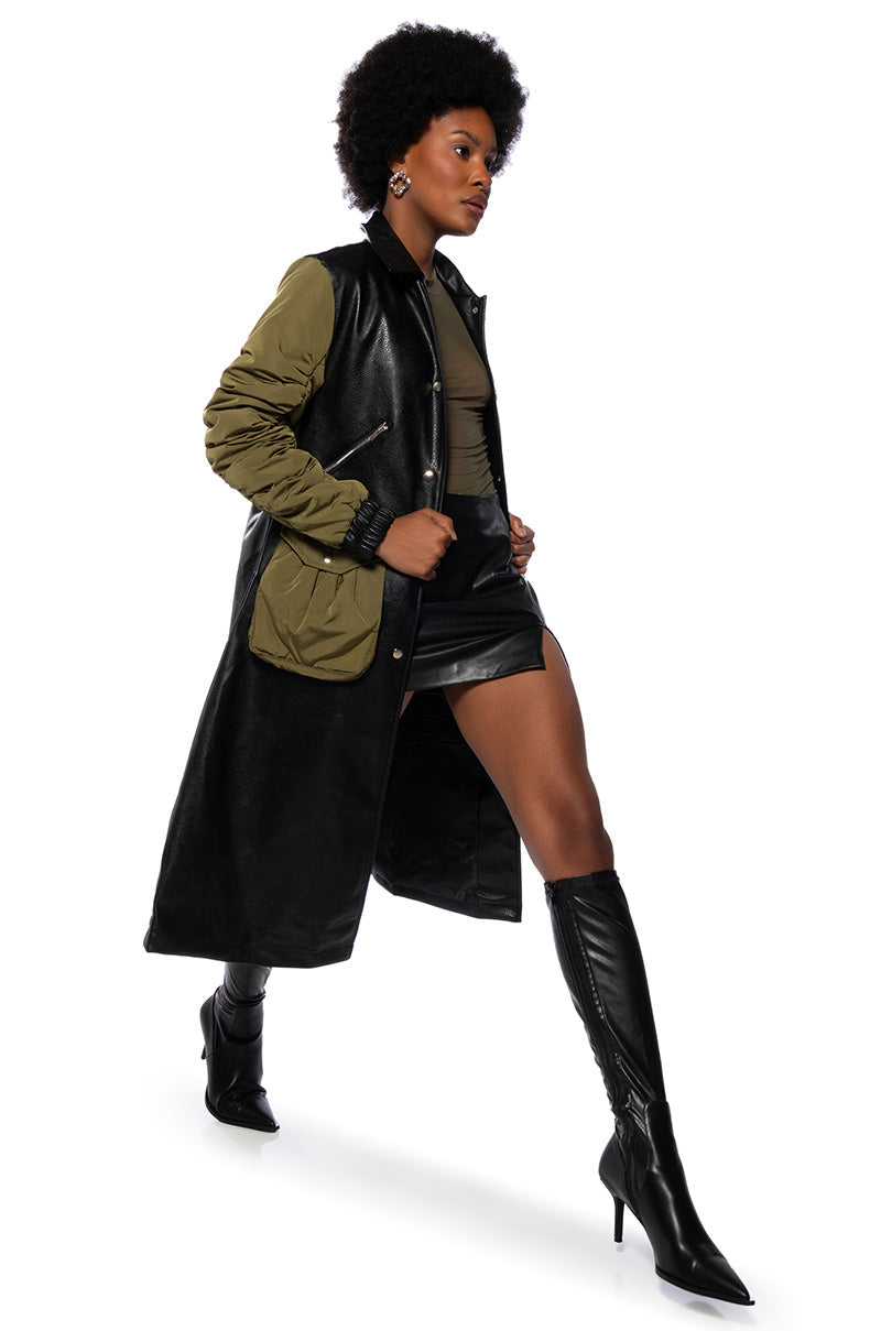 HYBRID MOTO PLEATHER TRENCH