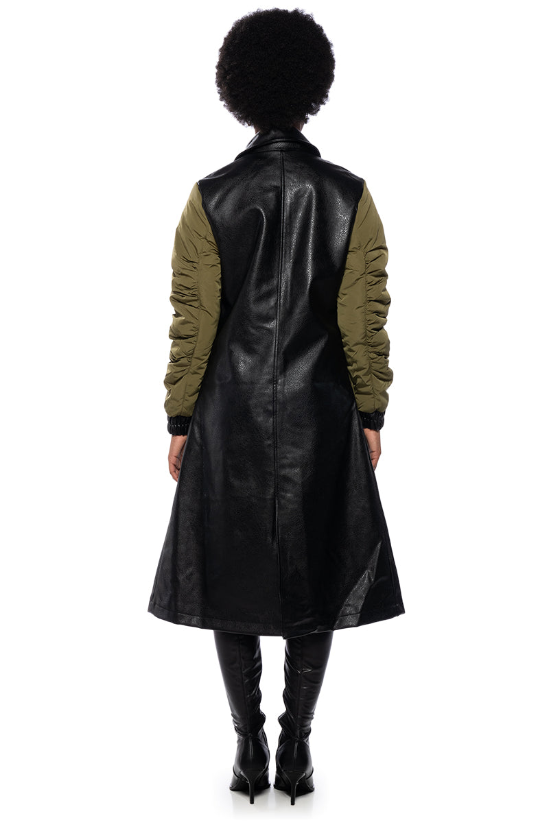 HYBRID MOTO PLEATHER TRENCH