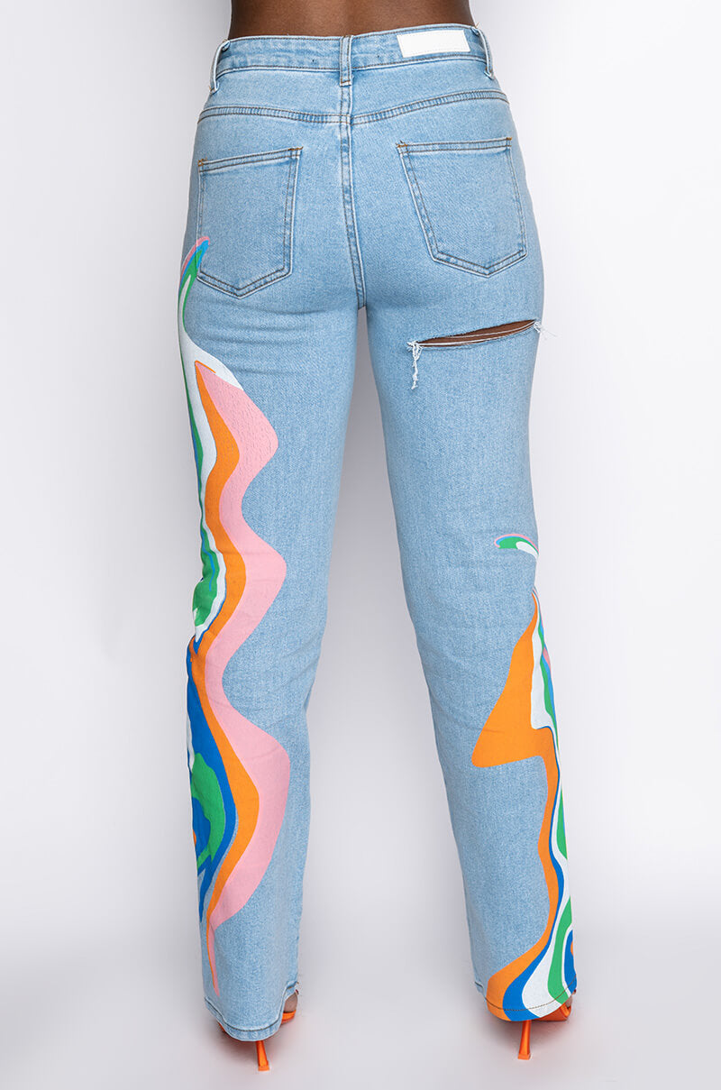 I AM ME SHAR STRAIGHT PRINTED DENIM
