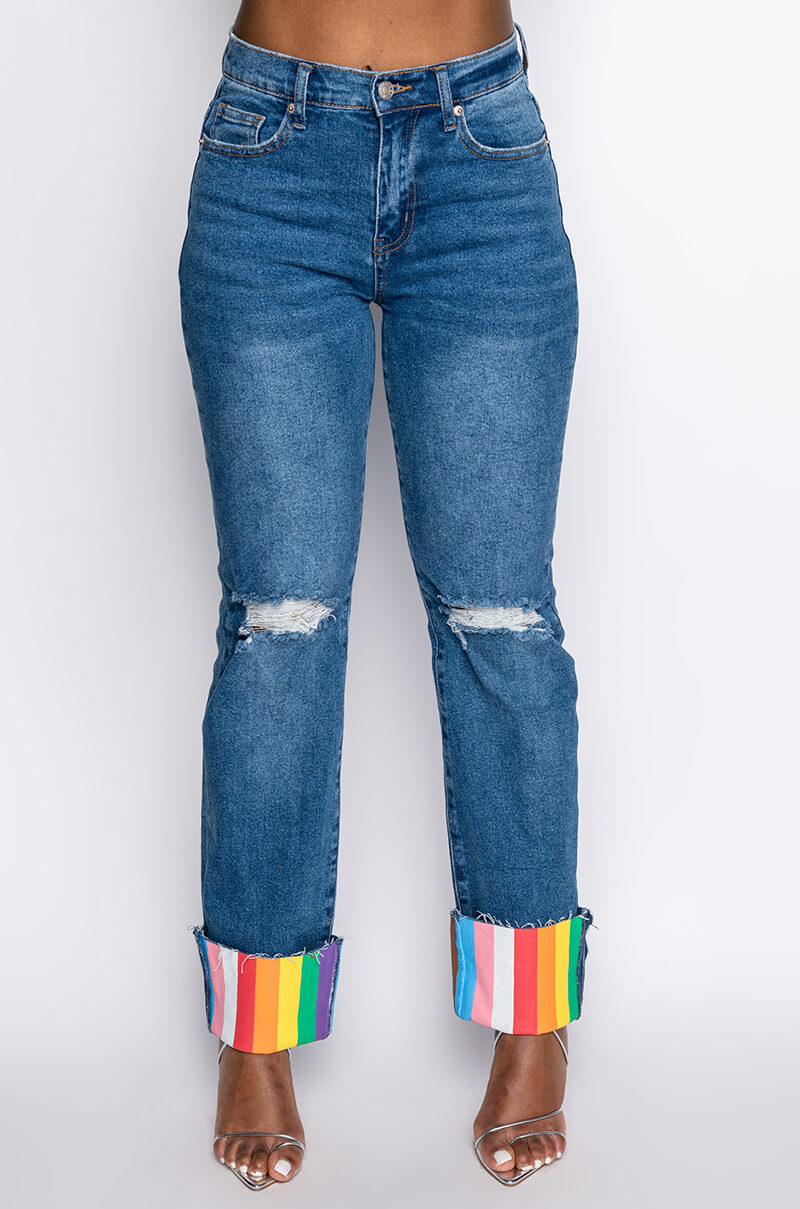 I AM ME TIGER SLIGHTLY DISTRESSED DENIM