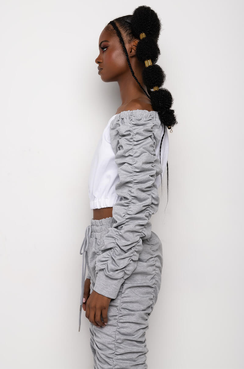 ICONIC OFF THE SHOULDER RUCHED SWEATSHIRT