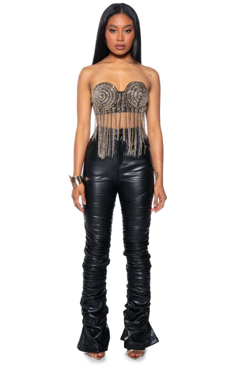 MATERIAL GIRL METALLIC FRINGE BUSTIER TOP