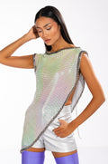 ICY SHORT SLEEVE ASYMMETRICAL CHAINMAIL BLOUSE