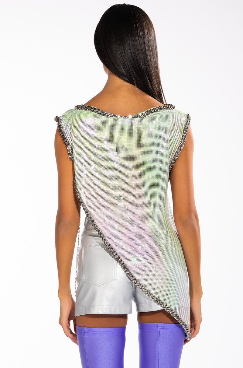 ICY SHORT SLEEVE ASYMMETRICAL CHAINMAIL BLOUSE