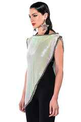 ICY SHORT SLEEVE ASYMMETRICAL CHAINMAIL BLOUSE