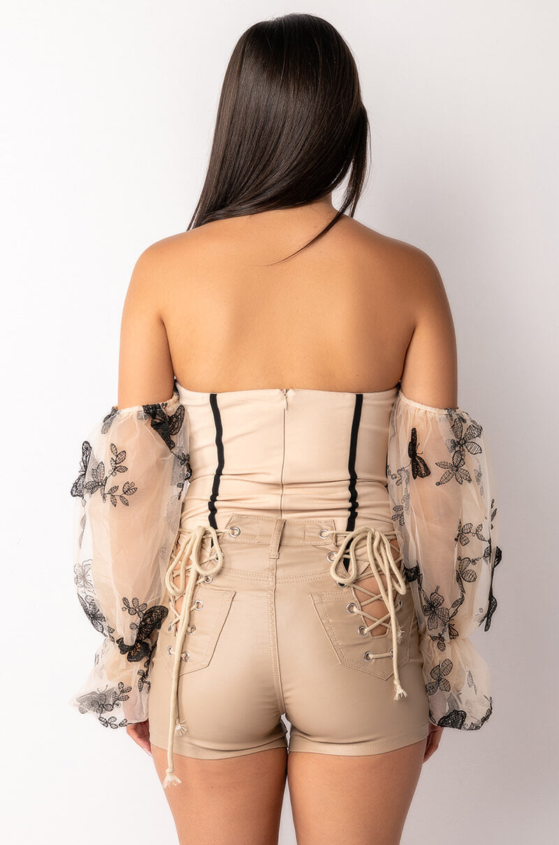 IN A DREAM APPLIQUE STRAPLESS CORSET BODYSUIT
