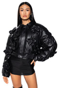IN BLOOM FAUX LEATHER BOMBER
