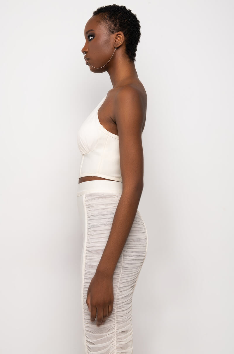 IN MY BAG ONE SHOULDER MESH DETAIL BANDAGE TANK