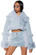 IN MY FEELINGS FUR TRIM DENIM JACKET