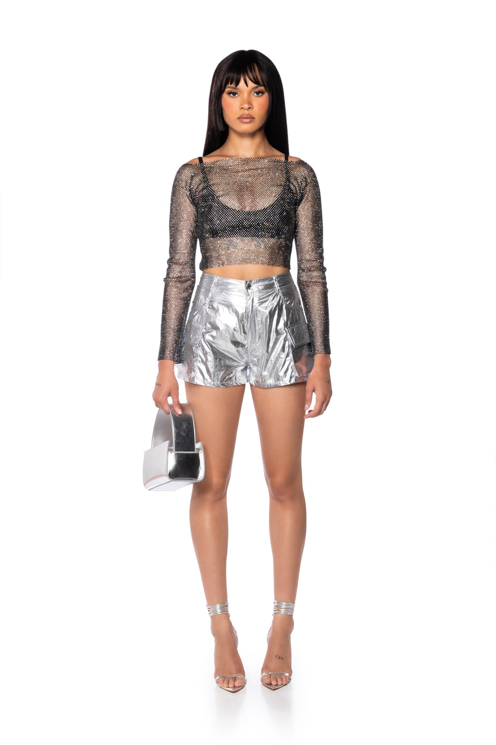IN MY FUTURE METALLIC CARGO SHORTS IN SILVER