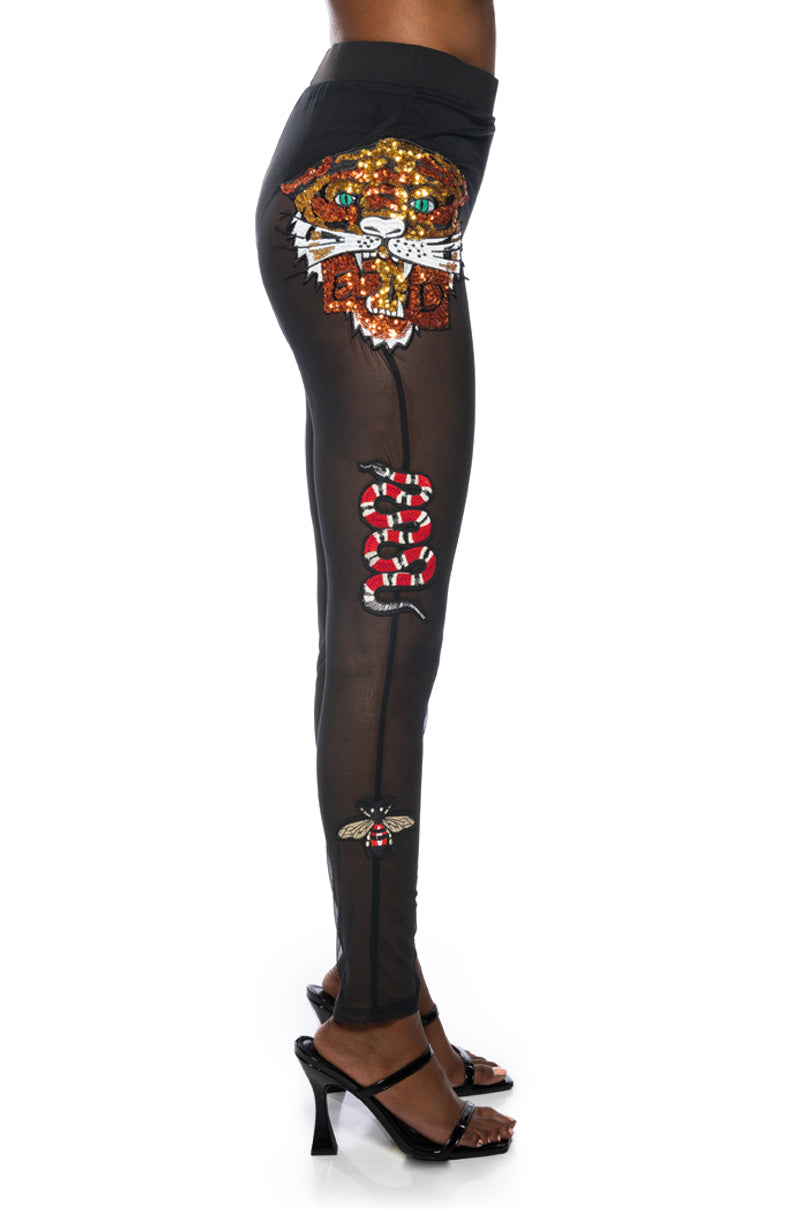 INKED SEQUIN APPLIQUE MESH LEGGING