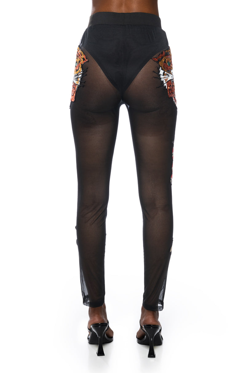 INKED SEQUIN APPLIQUE MESH LEGGING