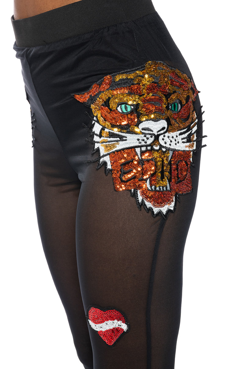 INKED SEQUIN APPLIQUE MESH LEGGING