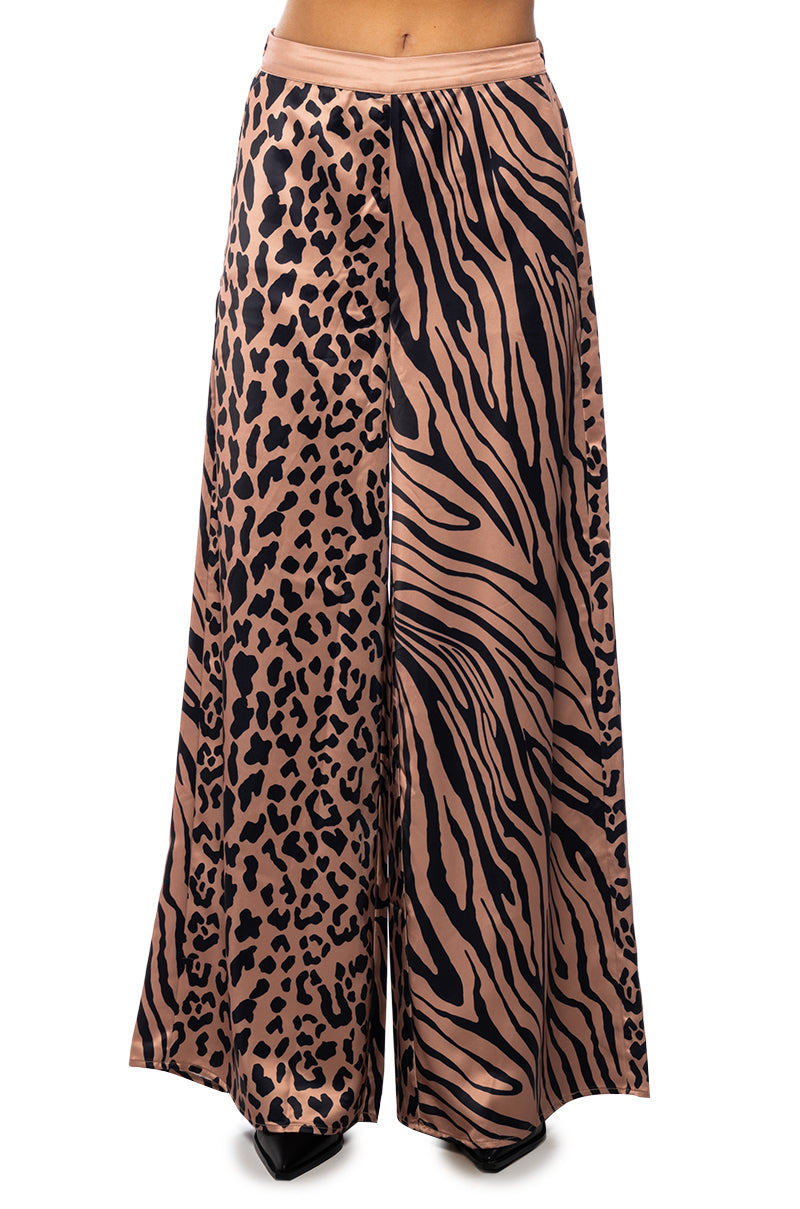 INTO THE NIGHT WIDE LEG PULL ON PANT IN BROWN MULTI