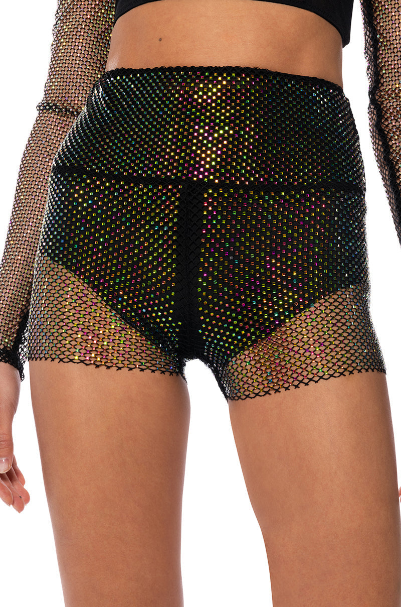 INTO YOUR IMAGINATION RHINESTONE MINI SHORTS