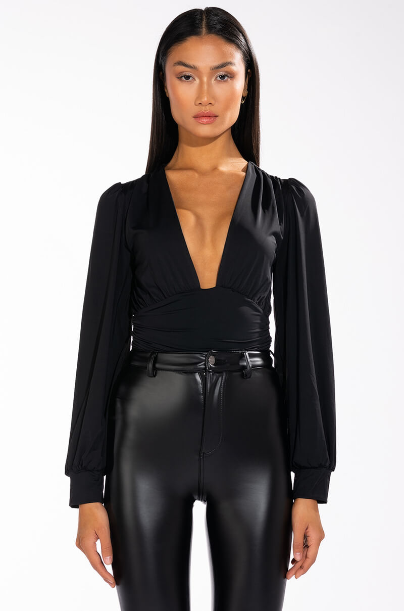 ITS GETTING LATE LONG SLEEVE VNECK CHEEKY BODYSUIT