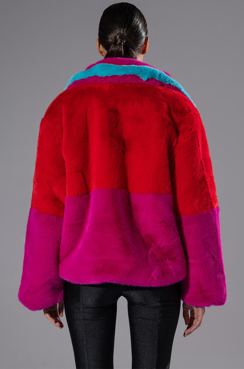 JAYLEY BRAND FAUX FUR COLOR BLOCK JACKET