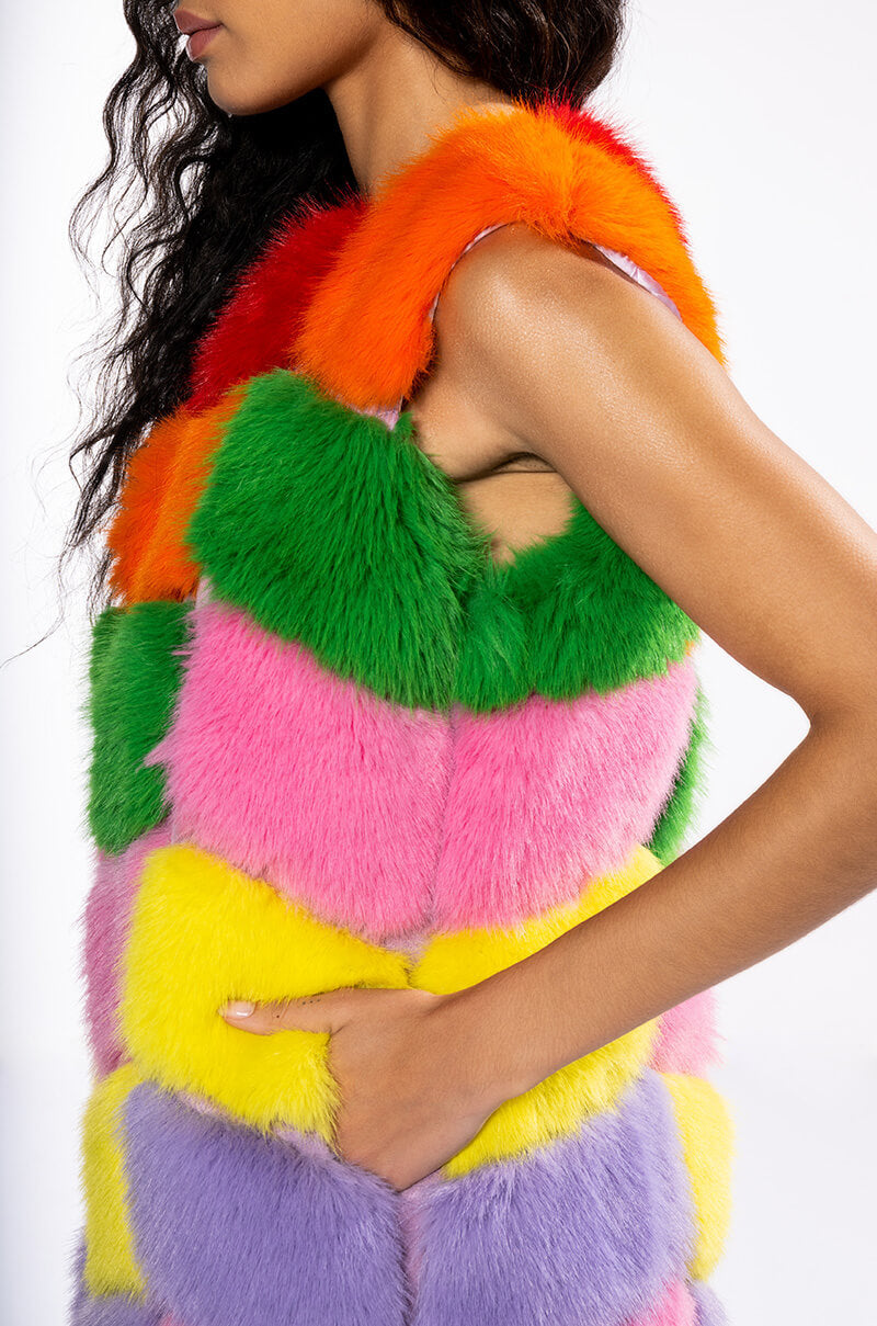 JAYLEY BRAND FAUX FUR RAINBOW VEST